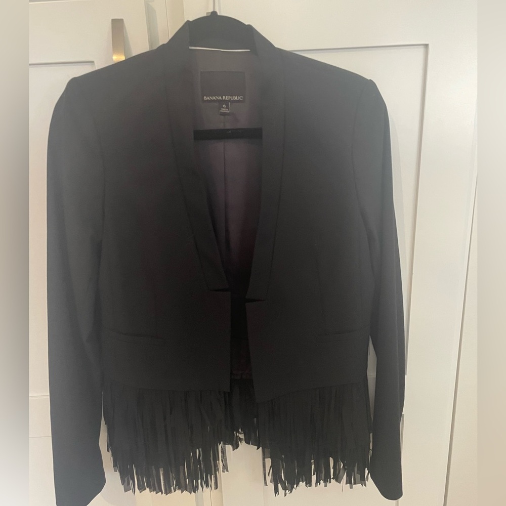 Banana Republic Wool Blend Blazer with Fringe Trim, Size 6